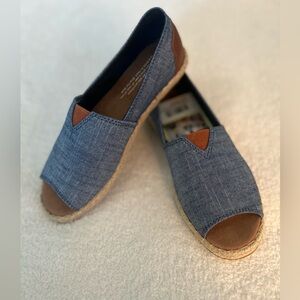 Toms Women’s Denim and Leather Espadrille Flat Slip-Ons